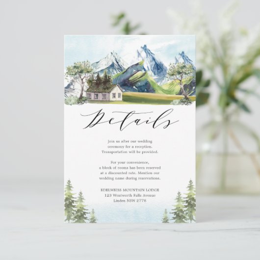 Alpen Bergwelt Wald Hochzeiten Details Begleitkarte (Stehend Vorderseite)