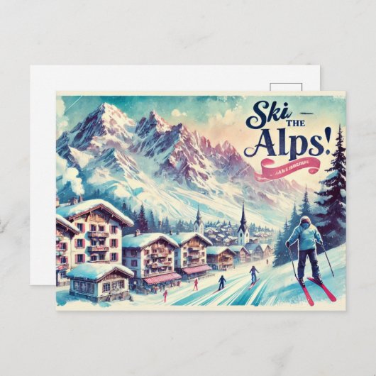 Alpen Ski Postkarte (Vorne/Hinten)