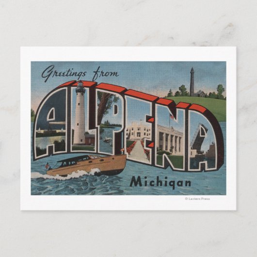 Alpena, Michigan - Große Buchstabenszenen Postkarte (Vorderseite)