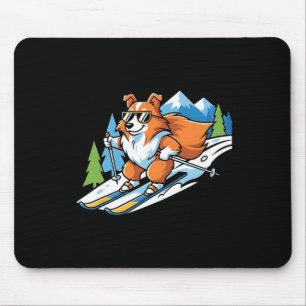 Alpencorgi auf Skiern Coole Sonnenbrille Winterlan Mousepad