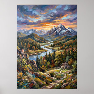 Alpenfluss-Tallandschaftsposter Poster
