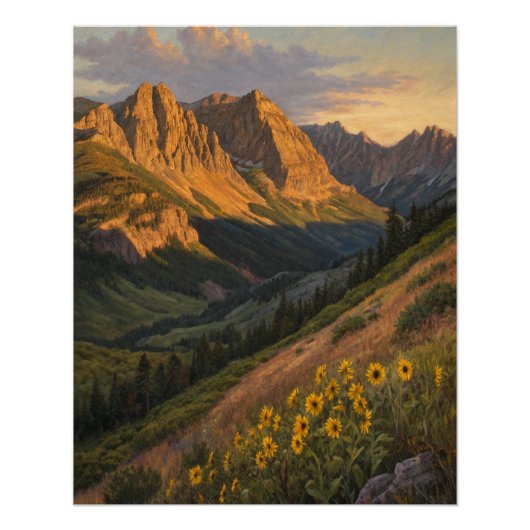 Alpenglow Symphony: Golden Peaks Guarding the Sun- Poster (Vorderseite)