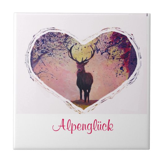 Alpenglück Hirsch Glasuntersetzer Fliese (Vorderseite)