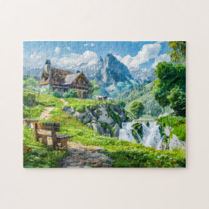 Alpenhütte am Wasserfall Puzzle