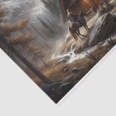 Alpenhütte Horseback Schneeszene Decoupage Seidenpapier (Ausschnitt)