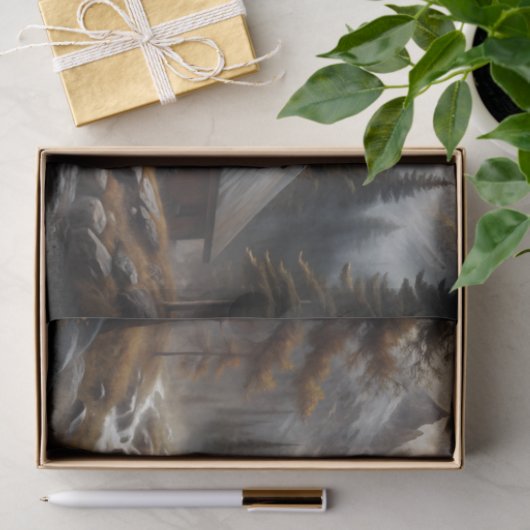 Alpenhütte Horseback Schneeszene Decoupage Seidenpapier (Geschenk)