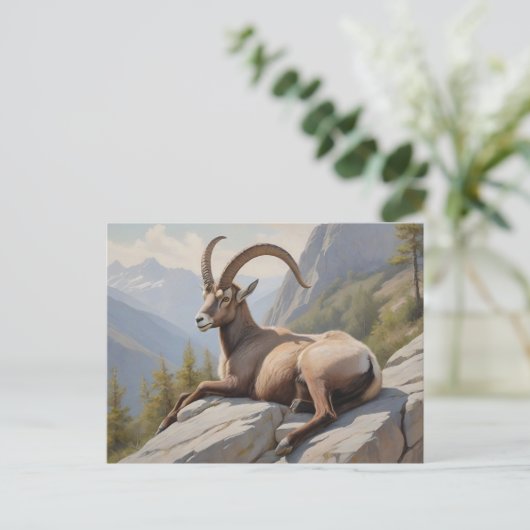 Alpenibex auf Felswand Postkarte (Stehend Vorderseite)