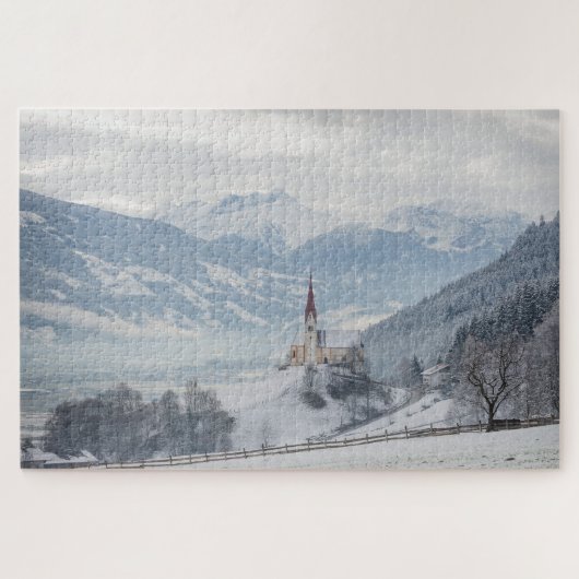 Alpenkirche in Zillertal, Österreich im Winter Puzzle (Horizontal)