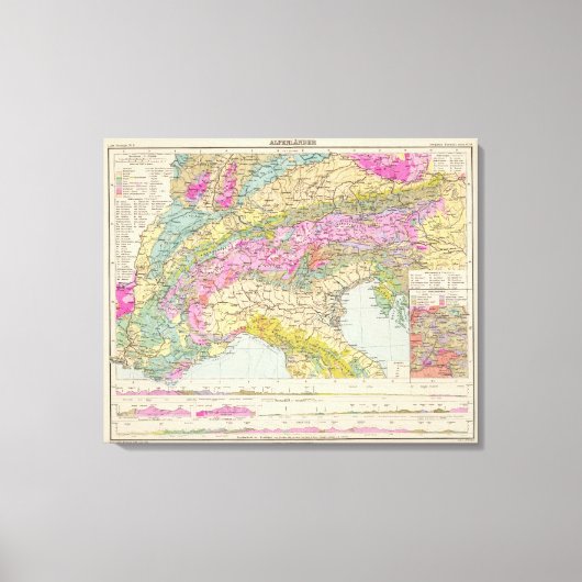 Alpenlander - Atlas Karte der Alpen Leinwanddruck (Vorderseite)