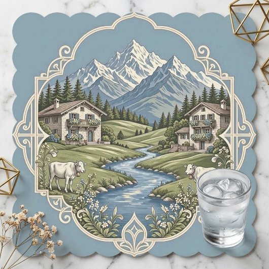 Alpenländliche Weidekühe Rustikale Berge Schnee Untersetzer