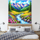 Alpenlandschaft mit blühenden Wildblumen Leinwanddruck (Insitu (Schlafzimmer))