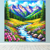 Alpenlandschaft mit blühenden Wildblumen Leinwanddruck (Insitu (Holzboden))