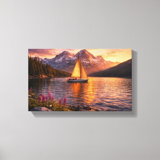Alpensee-Sonnenuntergang-Segelboot-Leinwand-Wandku Leinwanddruck (Vorderseite)