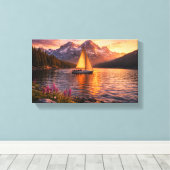 Alpensee-Sonnenuntergang-Segelboot-Leinwand-Wandku Leinwanddruck (Insitu (Holzboden))