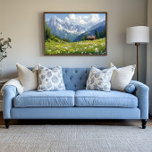 Alpenwiese mit Blume und kleiner Hütte Leinwanddruck