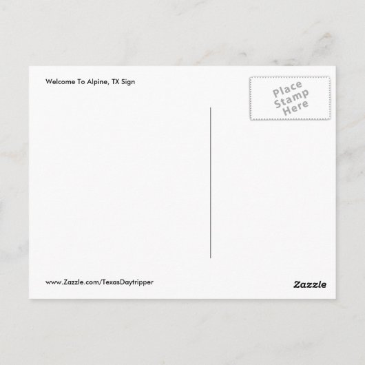 Alpes, TX Begrüßungszeichen Postkarte (Rückseite)