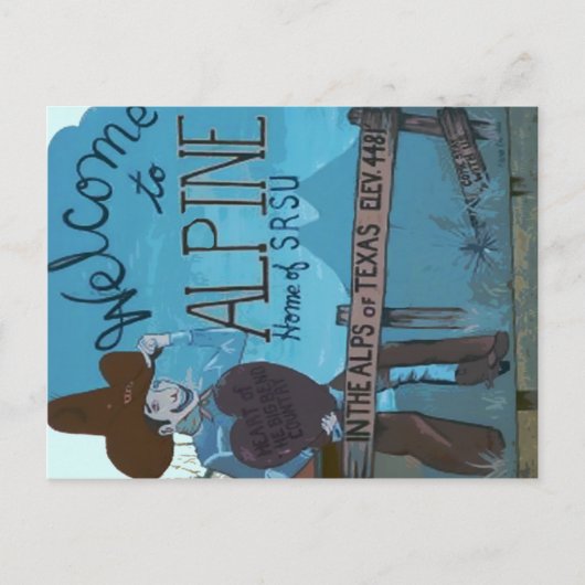 Alpes, TX Begrüßungszeichen Postkarte (Vorderseite)