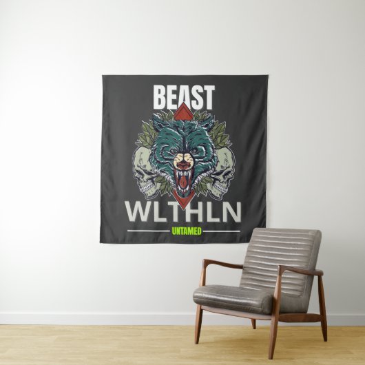 Alpha Beast _ Untamed Wolf Streetwear Fearless Wandteppich (Beispiel)