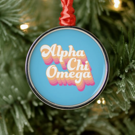 Alpha Chi Omega | Groovy Schrift Ornament Aus Metall (Baum)