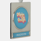 Alpha Chi Omega| Groovy Script Banner-Ornament Silber (Rechts)