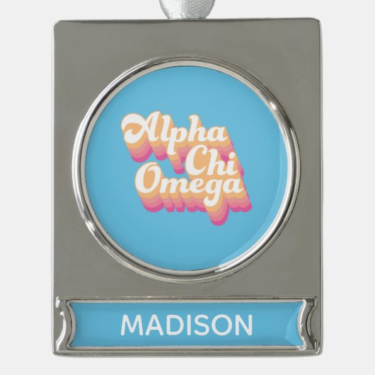 Alpha Chi Omega| Groovy Script Banner-Ornament Silber (Vorderseite)