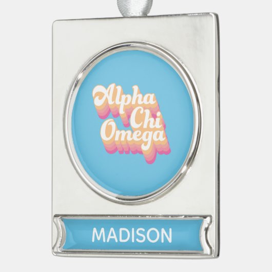 Alpha Chi Omega| Groovy Script Banner-Ornament Silber (Links)