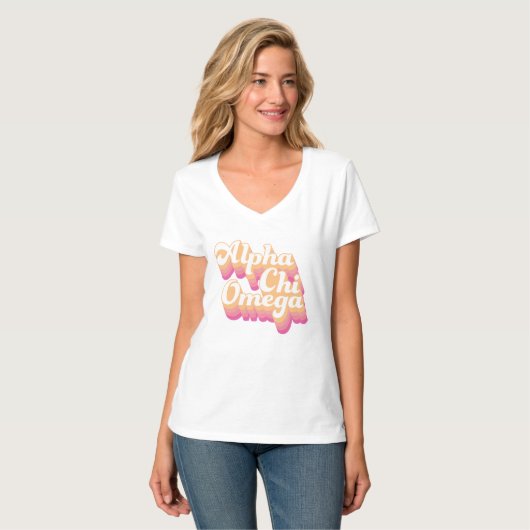 Alpha Chi Omega| Groovy Script T-Shirt (Vorderseite Vollansicht)