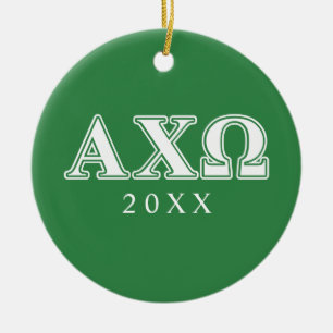 Alpha Chi Omega Weiße und Grüne Buchstaben Keramik Ornament