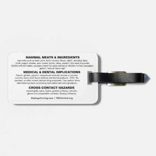 Alpha-Gal (AGS)-Rucksack/Gepäckmarke - VORGEFÜLLT Gepäckanhänger (Rückseite horizontal)