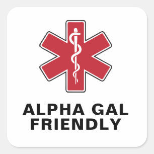 Alpha Gal freundlich mit medizinischem Warnsymbol Quadratischer Aufkleber