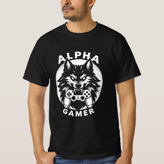 Alpha-Gamer-Wolf mit Controller T-Shirt (Vorderseite)