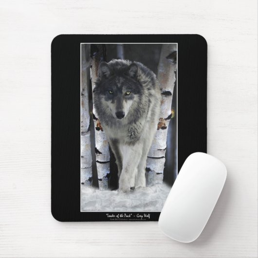 Alpha Gray Wolf & Winter Birch Trees Mousepad (Mit Mouse)