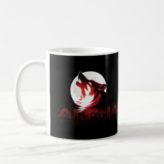 Alpha Howling Wolf Red Glitch Moon Typography Kaffeetasse