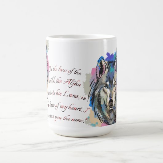 Alpha & Luna Wolf Aquarell-Design Kaffeetasse (Mittel)