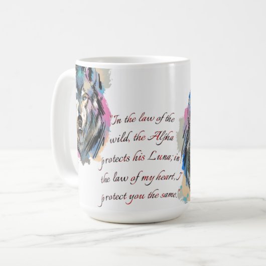 Alpha & Luna Wolf Aquarell-Design Kaffeetasse (Vorderseite Links)