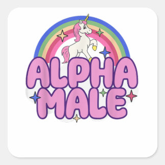 Alpha Male Unicorn Funny Sarcastic Ironic Weird Y2 Quadratischer Aufkleber