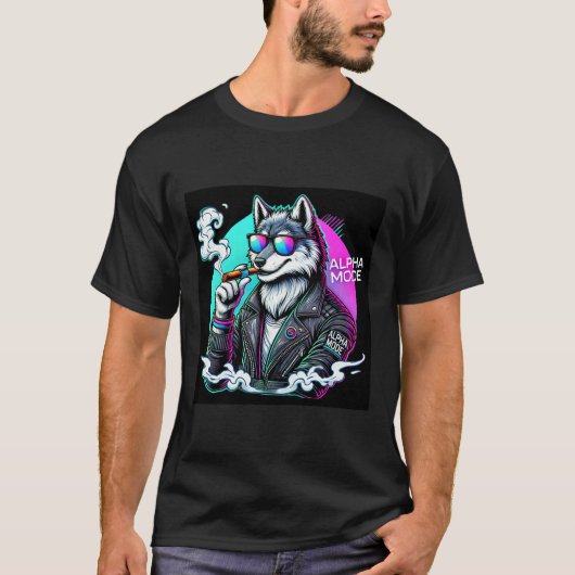 Alpha Mode Cyberpunk Wolf T - Shirt Neon Streetwea (Vorderseite)