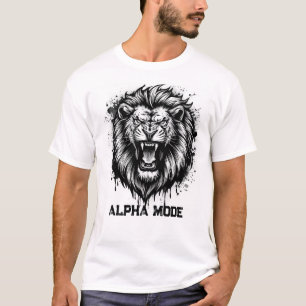 Alpha-Modus Brüllender Löwenkopf Schwarz-Weiß T-Shirt