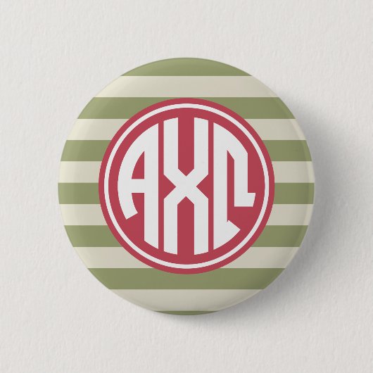 Alpha Monogramm-Streifen-Muster Chi-Omegas | Button (Vorderseite)