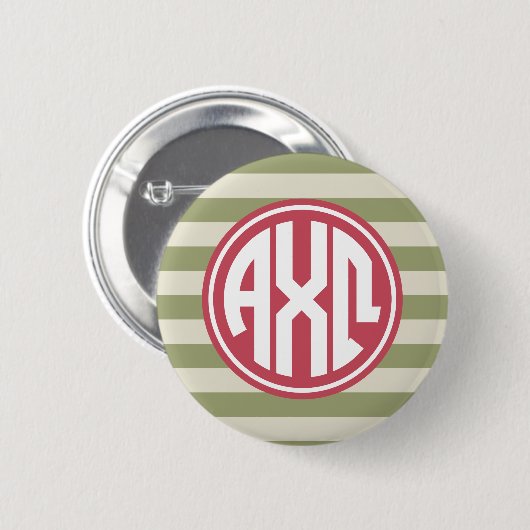 Alpha Monogramm-Streifen-Muster Chi-Omegas | Button (Vorne & Hinten)
