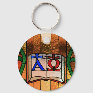 Alpha Omega Buch Gestaltetes Glas Kunst Schlüsselanhänger