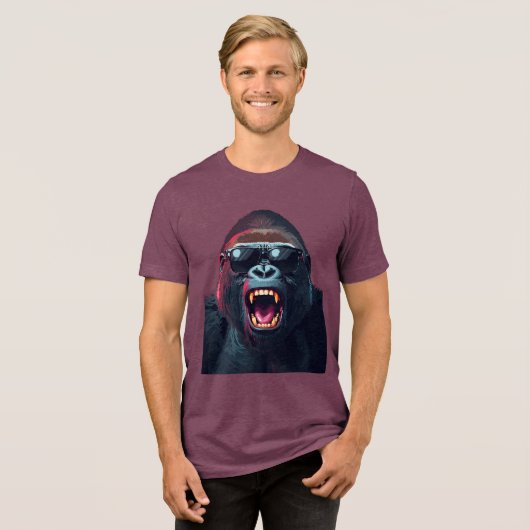 Alpha Rage – Roaring Gorilla with Sunglasses Tri-Blend Shirt (Vorderseite voll)