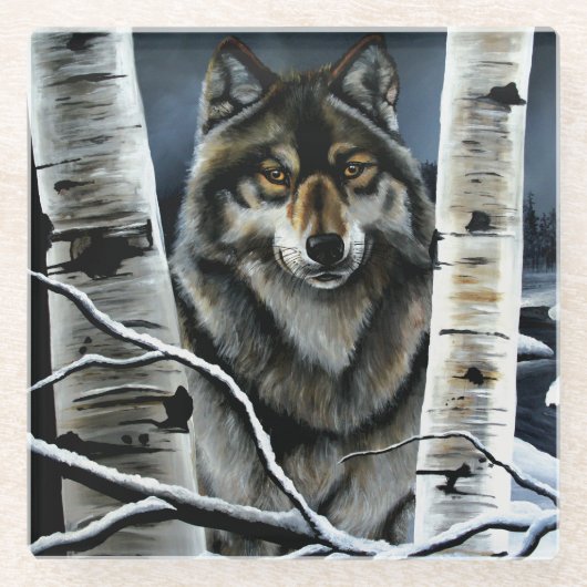 Alpha Timber Wolf Poplar Trees Glasuntersetzer (Vorderseite)