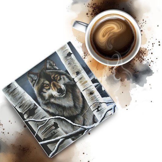 Alpha Timber Wolf Poplar Trees Glasuntersetzer