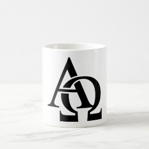 Alpha- und Omega-Symbole  Griechische Alphabetbrie Kaffeetasse