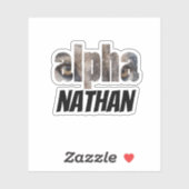 Alpha | Wolf Augen Vorname mit schwarzer Typografi Aufkleber (Blatt)