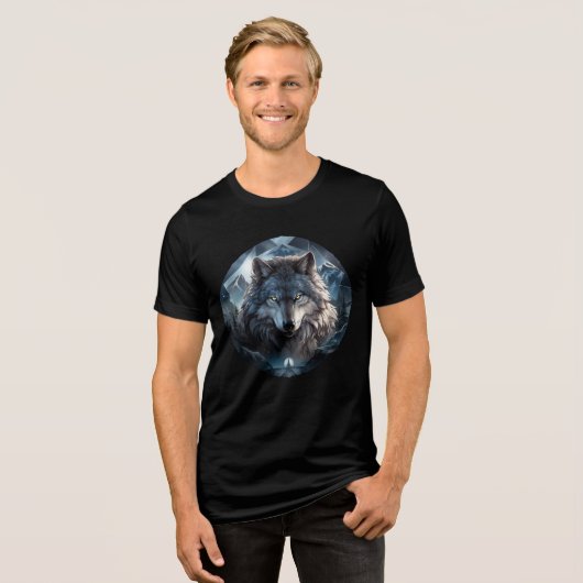 Alpha Wolf in Ice Mountains Artwork Tri-Blend Shirt (Vorderseite voll)