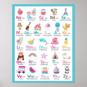 Alphabet A bis Z Kinder Baby Kinderzimmer auf Blau Poster