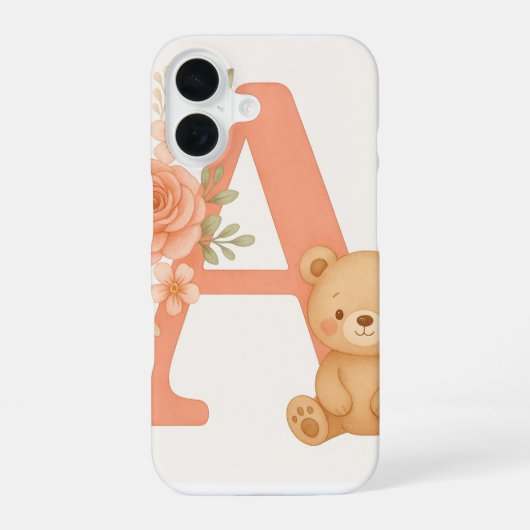 Alphabet A Floral Bear Phone Case iPhone 16 Hülle (Rückseite)