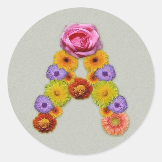 Alphabet A in Blume Runder Aufkleber (Vorderseite)